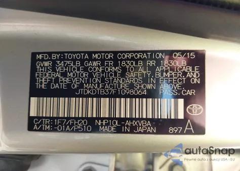 2015 Toyota Prius C One from USA, damaged, VIN JTDKDTB37F1098064